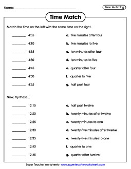 Time Match Worksheet