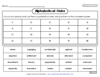 Alphabetical Order: Cut-Glue (F-9) Spelling F Worksheet