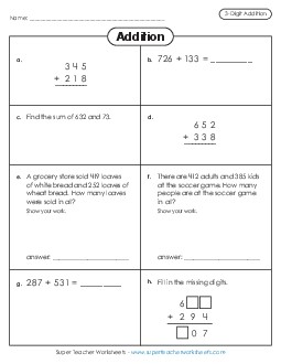 Variety Worksheet: 3-Digit Addition Worksheet