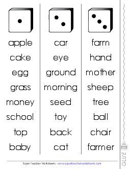 Dolch Dice Fluency Game: Nouns #1 Worksheet