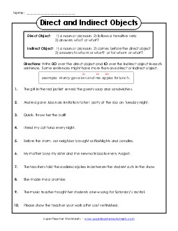 Direct and Indirect Objects Grammar Worksheet