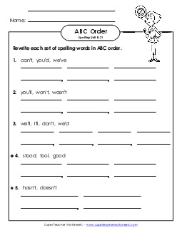 ABC Order - Word Sets (B-21) Spelling B Worksheet