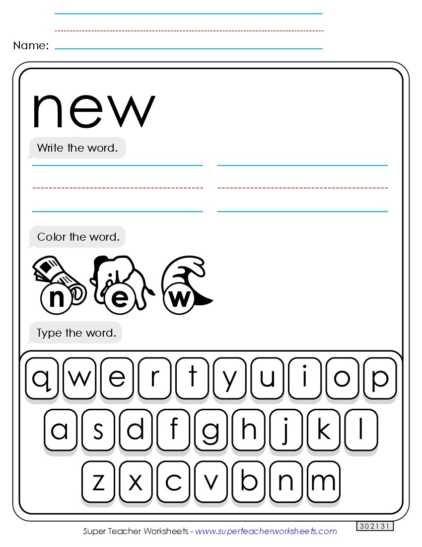 Write, Color, Type: New Sight Words Individual Worksheet