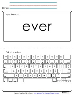 Type the Word: Ever Sight Words Individual Worksheet