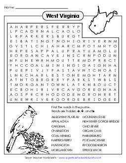 Word Search Puzzle States Individual Worksheet