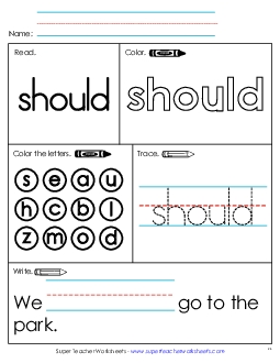 Worksheet 1: Should Sight Words Individual Worksheet