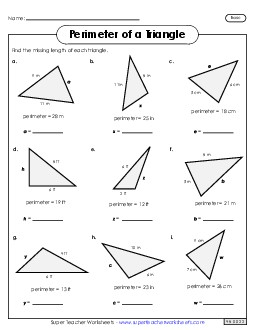 Find the Missing Length on the Triangle (Basic) Triangles Worksheet