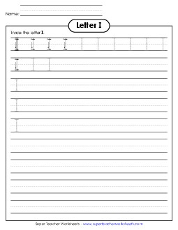 Uppercase I (Smaller Font Size) Alphabet Worksheet