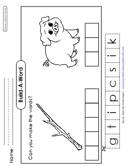 Build-a-Word: Stick and Pig Phonics Long Short I Worksheet