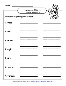 Two Times (B-Number Words) Spelling B Worksheet