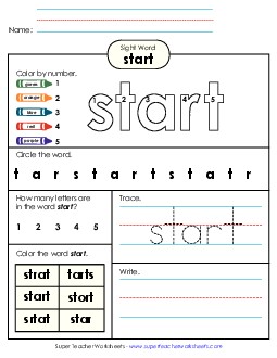 Worksheet 4: Start Sight Words Individual Worksheet