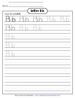 Letter B, b - Tracing (Smaller Font Size) Alphabet Worksheet