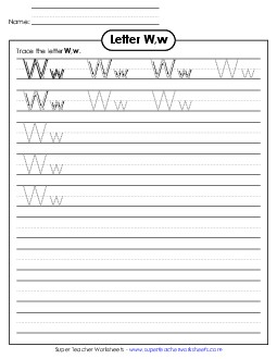 Letter W, w - Tracing (Smaller Font Size) Alphabet Worksheet