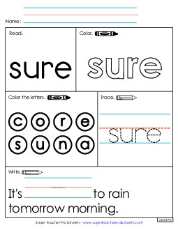 Worksheet 1: Sure Free Sight Words Individual Worksheet