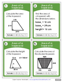 Task Cards: Area of Trapezoids (Intermediate) Worksheet