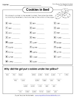 Cookies in Bed (Rounding to the Nearest Hundred) Worksheet