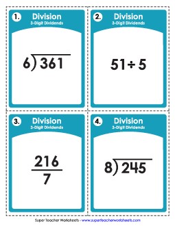 Task Cards: Division with 3-Digit Dividends Worksheet