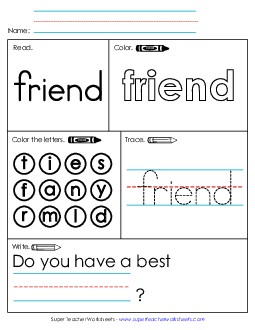 New Worksheet 1: Friend Worksheet