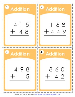 Addition Task Cards Worksheet