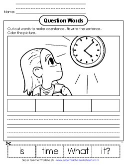 Cut-Out Sentence: What Question Words Worksheet