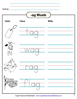 Trace and Write (-ag) Word Families Worksheet