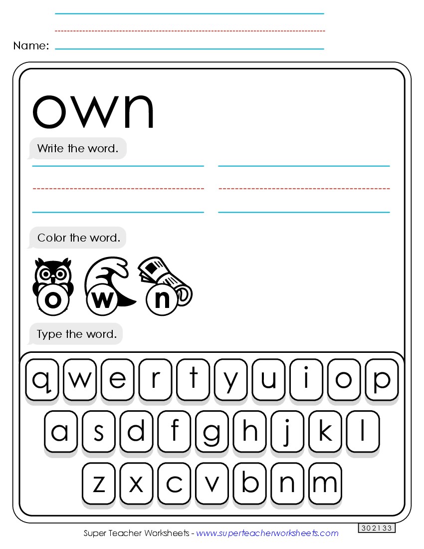 Write, Color, Type: Own Sight Words Individual Worksheet