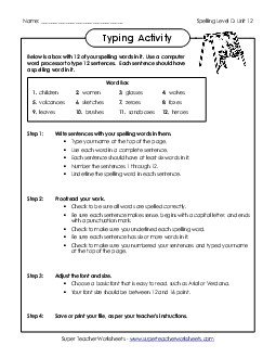 Typing Activity (D-12) Spelling D Worksheet