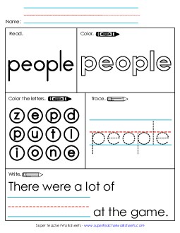 Worksheet 1: People Sight Words Individual Worksheet