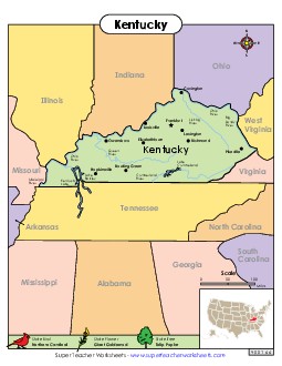 Map of Kentucky State Maps Worksheet