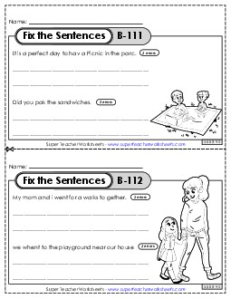 Fix the Sentences B-111 through B-115 Worksheet