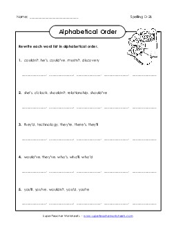 Alphabetical Order (D-26) Spelling D Worksheet