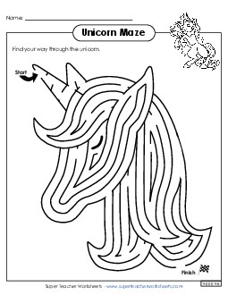 Unicorn Maze Brainteasers Worksheet