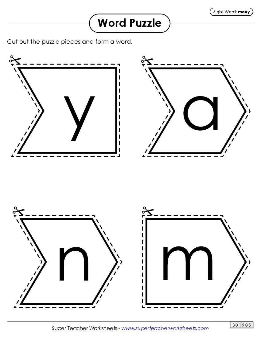 Word Puzzle: Many Sight Words Individual Worksheet