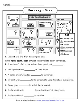 Reading a Map 2nd Grade Social Studies Worksheet