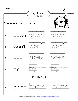 Trace Twice (Unit 23) Sight Words Worksheet