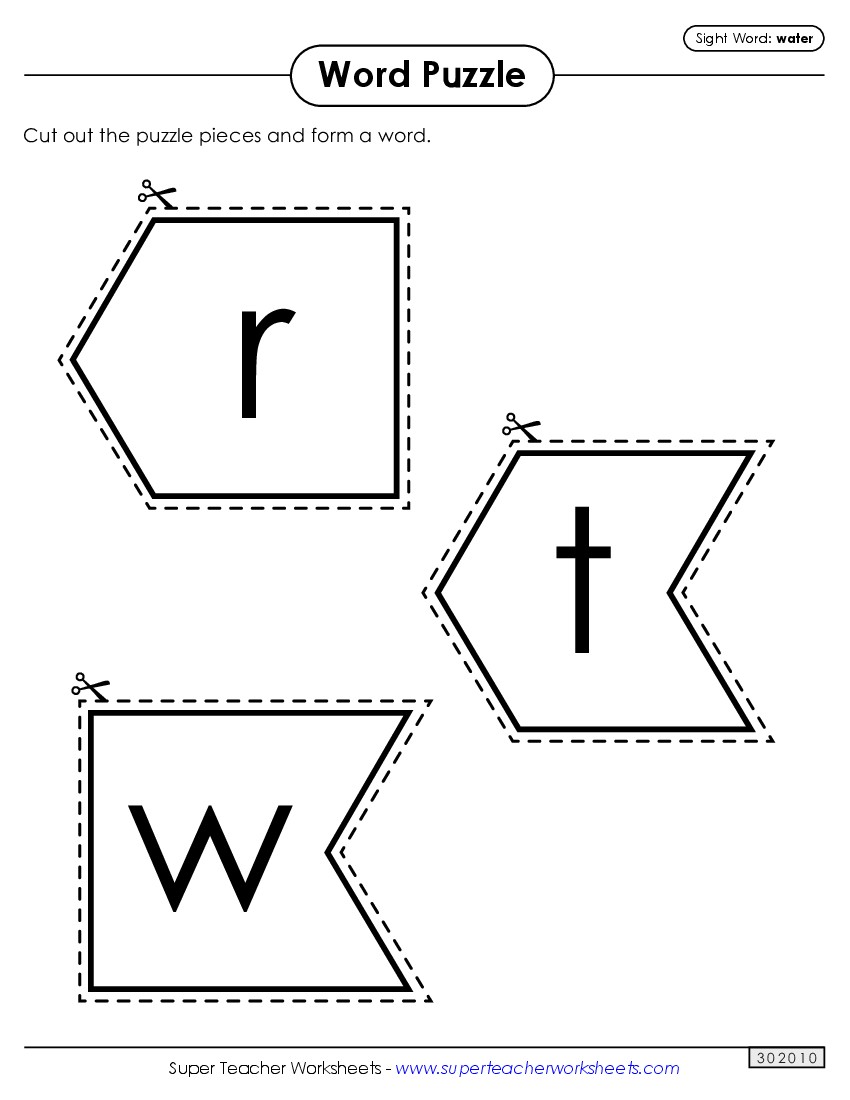 Word Puzzle: Water Sight Words Individual Worksheet