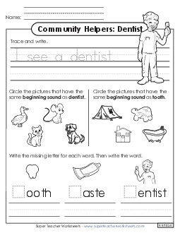 Mixed Literacy Skills Community Helpers Worksheet