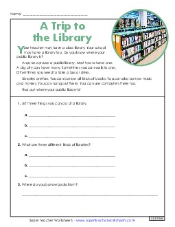 A Trip to the Library (Nonfiction) 2nd Grade Reading Comprehension Reading Comp Short Worksheet