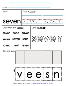 Worksheet 2: Seven Sight Words Individual Worksheet