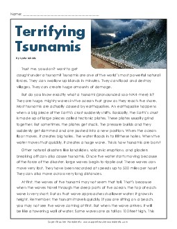 Tsunami Article 6th Grade Reading Comprehension Science Worksheet