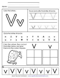 Letter V - Mixed Skills (Basic) Alphabet Worksheet