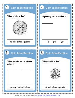 Identifying Coins Task Cards 1st Grade Social Studies Worksheet