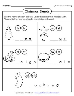 Christmas Phonics Blends Worksheet