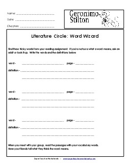 Literature Circles: Word Wizard Book Geronimo Stilton Worksheet