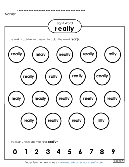 Dab or Color: Really Sight Words Individual Worksheet