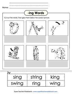 Cut and Glue (-ing) Word Families Worksheet