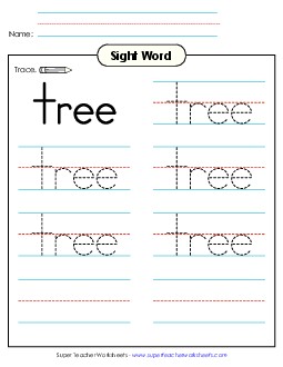 Trace the Word: Tree Sight Words Individual Worksheet