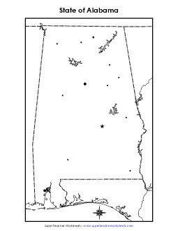 Blank Alabama Map with City Dots State Maps Worksheet