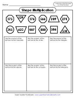 Shape Multiplication: 3-Digit by 3-Digit Worksheet