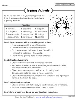 Typing Sentences (F-29) Spelling F Worksheet